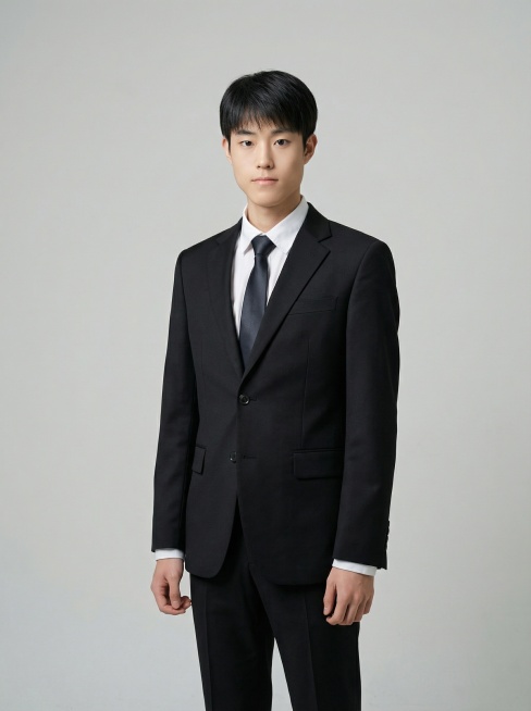 帮我把照片人物调整一下 变成正装的样子 要求全身像预览效果