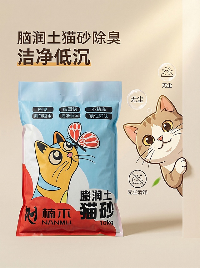 我的产品是猫砂，用我提供的产品图帮我设计20张高级主图