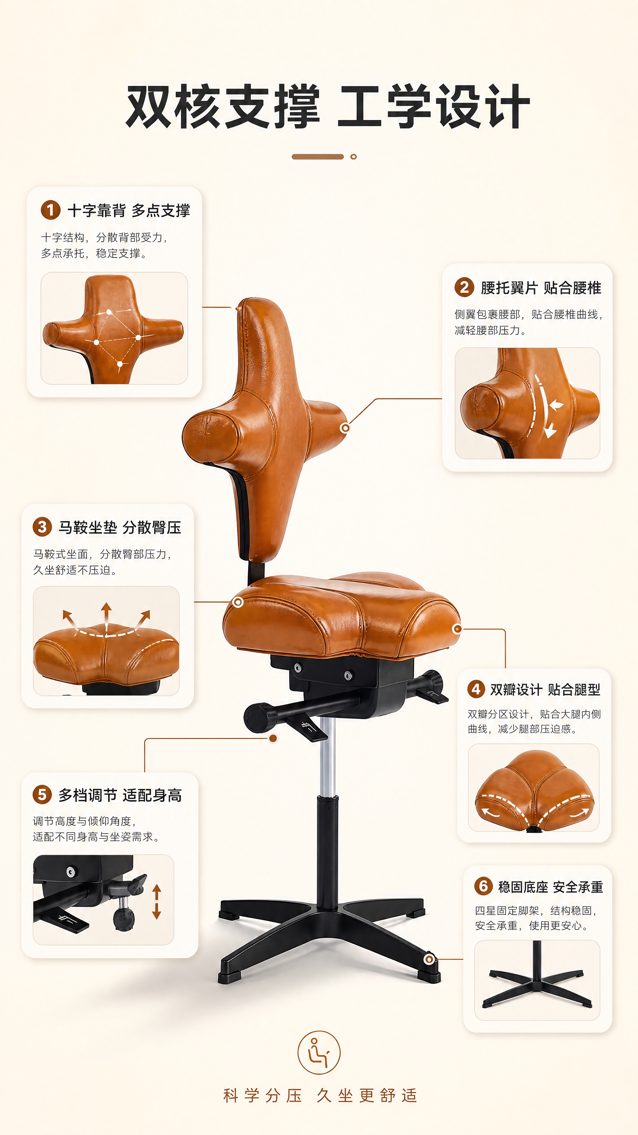 [商品] 使用【图6】复古棕牛皮款十字靠背工学骑马椅（侧面角度… - 图片创意预览