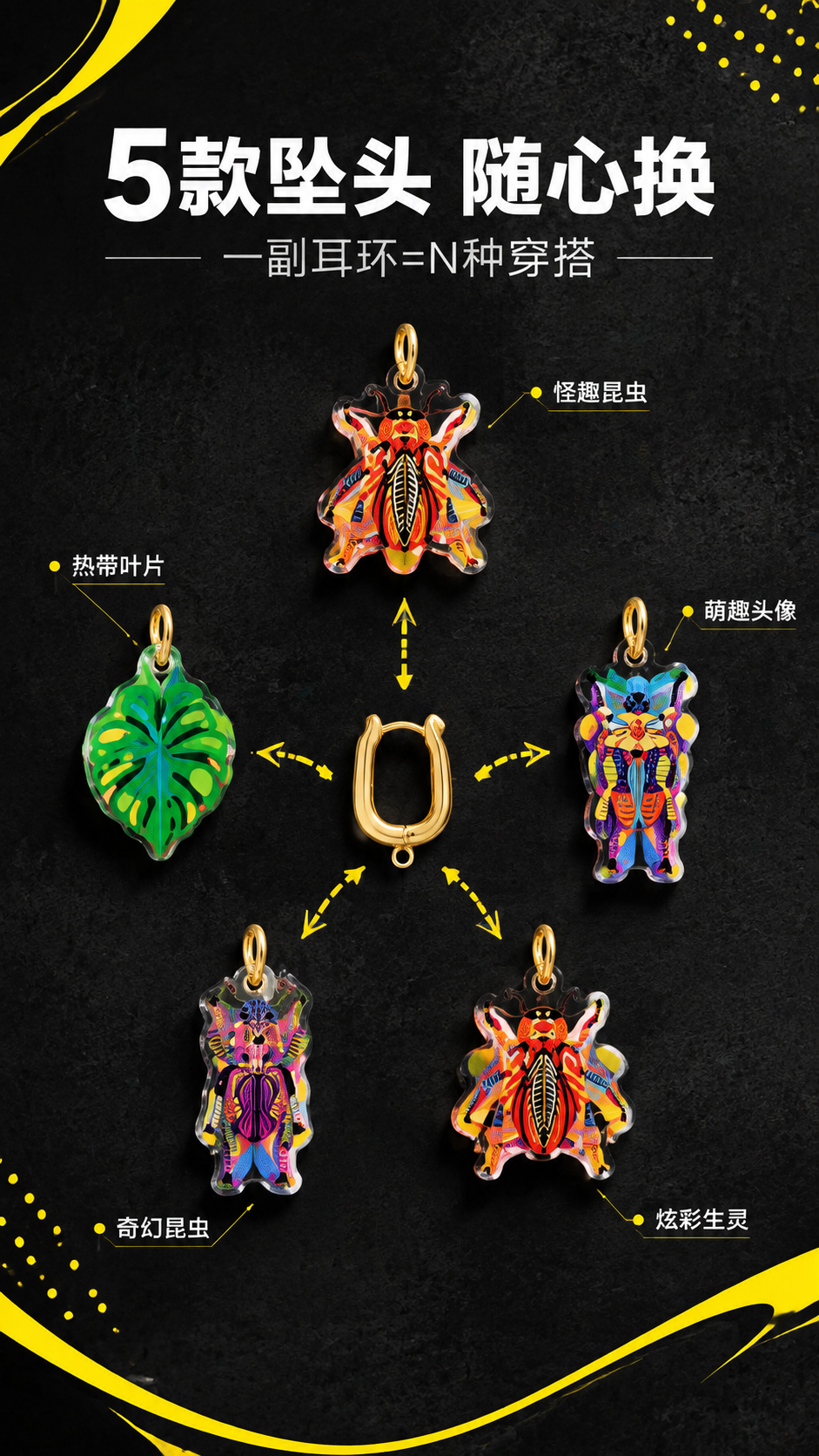 [商品] 使用【图1】奇露格耳环套装的5个亚克力坠头（昆虫/叶… - 图片创意预览