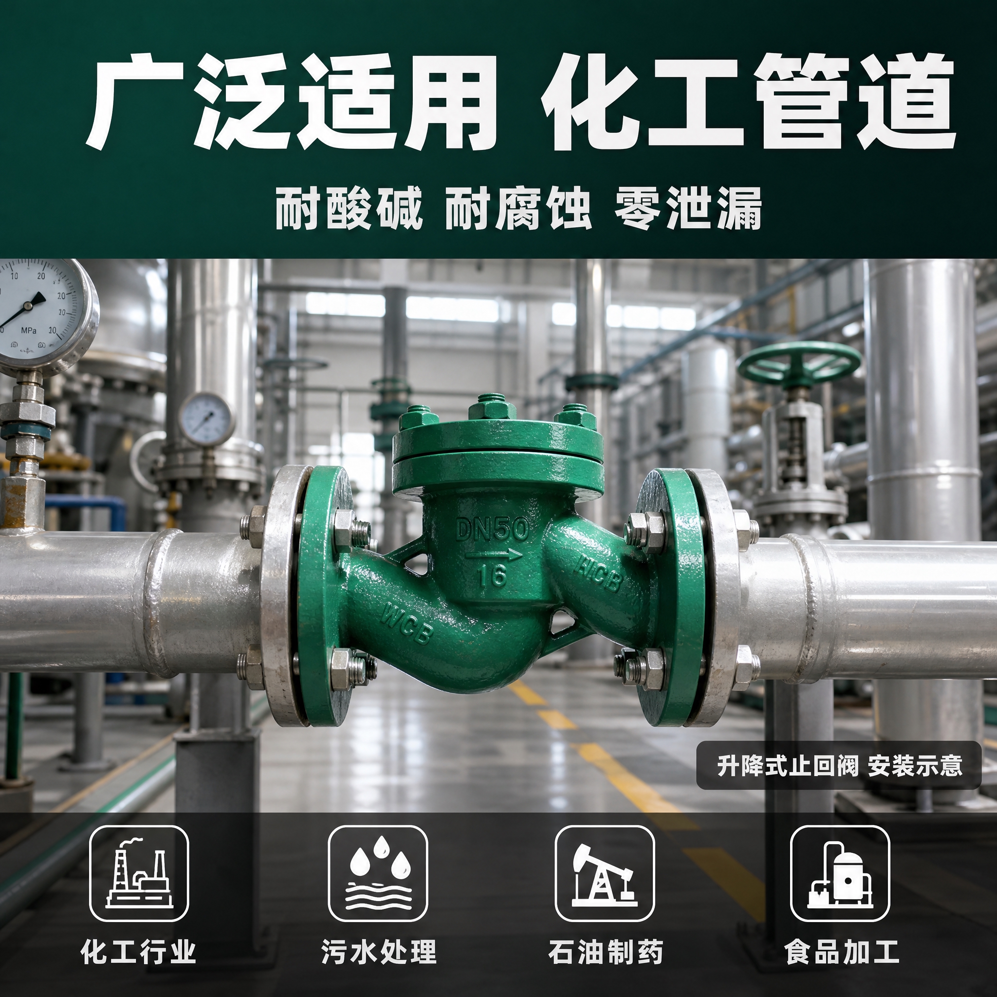 [主图-4] 升降式止回阀适用场景图，核心任务是展示产品在化工… - 图片创意预览