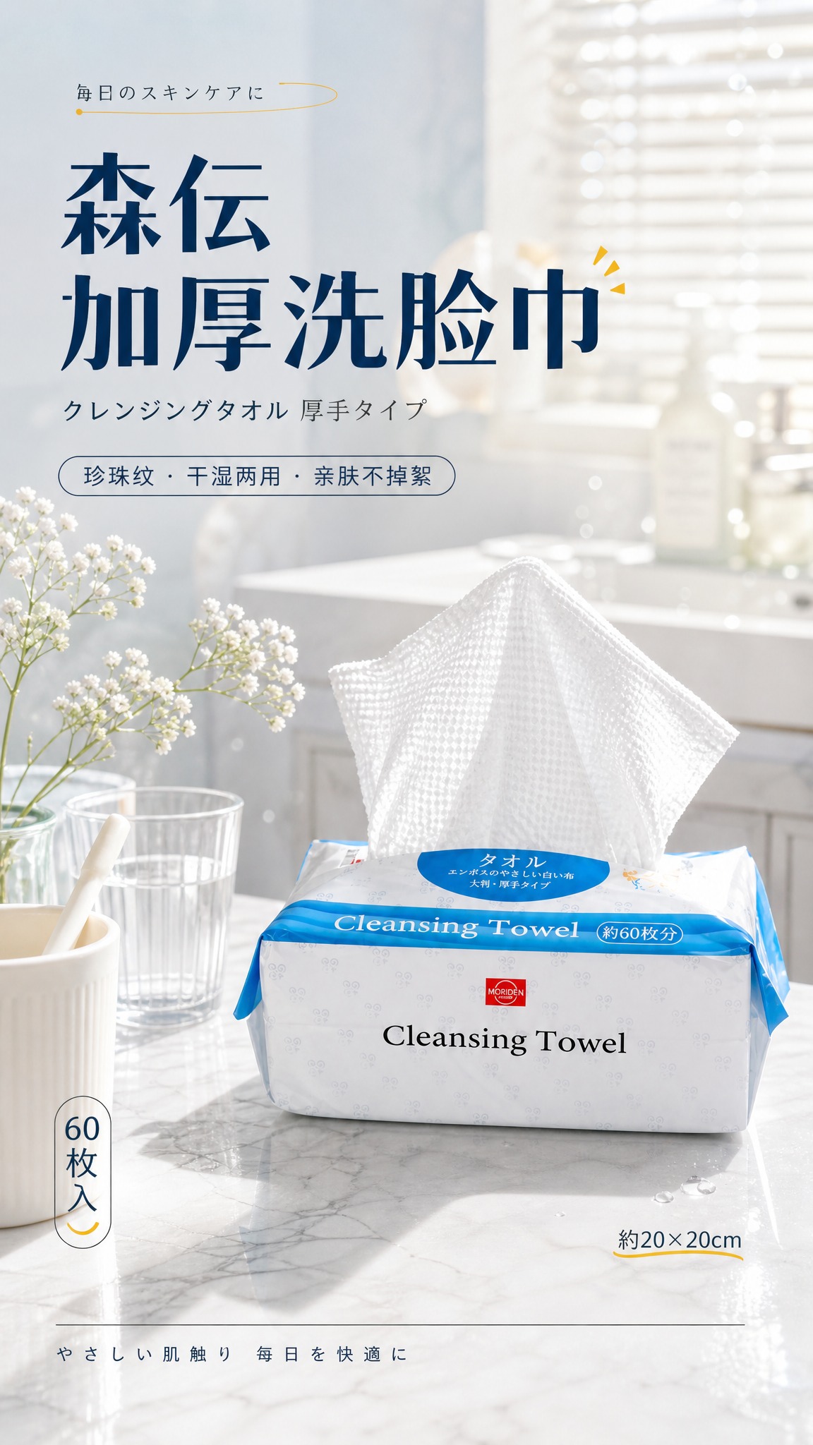 [详情页-1] 头图KV海报。森伝洗脸巾日系杂志风详情页首屏，… - 图片创意预览
