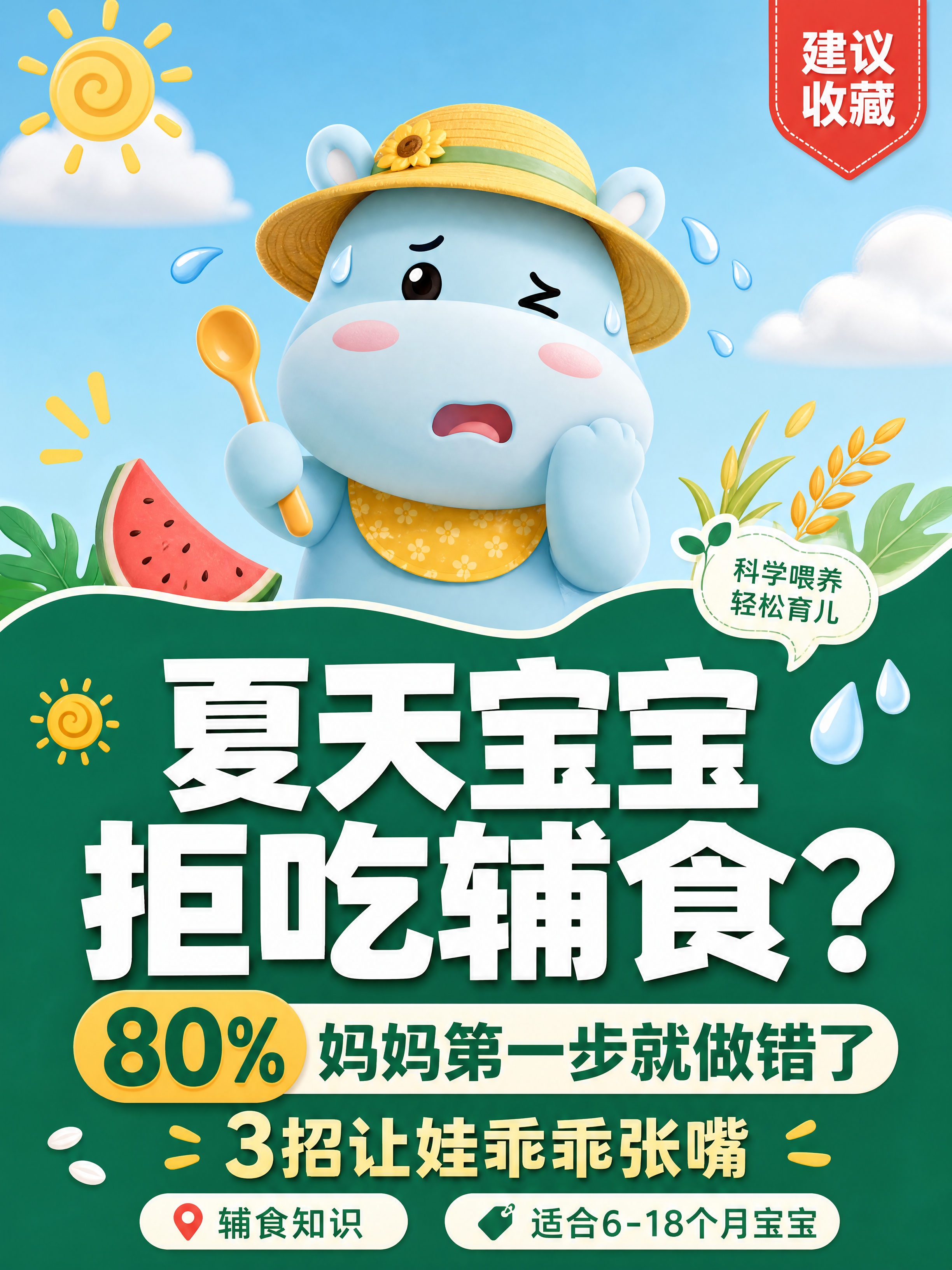 小红书笔记大字封面，配图大字风格，母婴夏季科普风，版式精美，小… - 图片创意预览