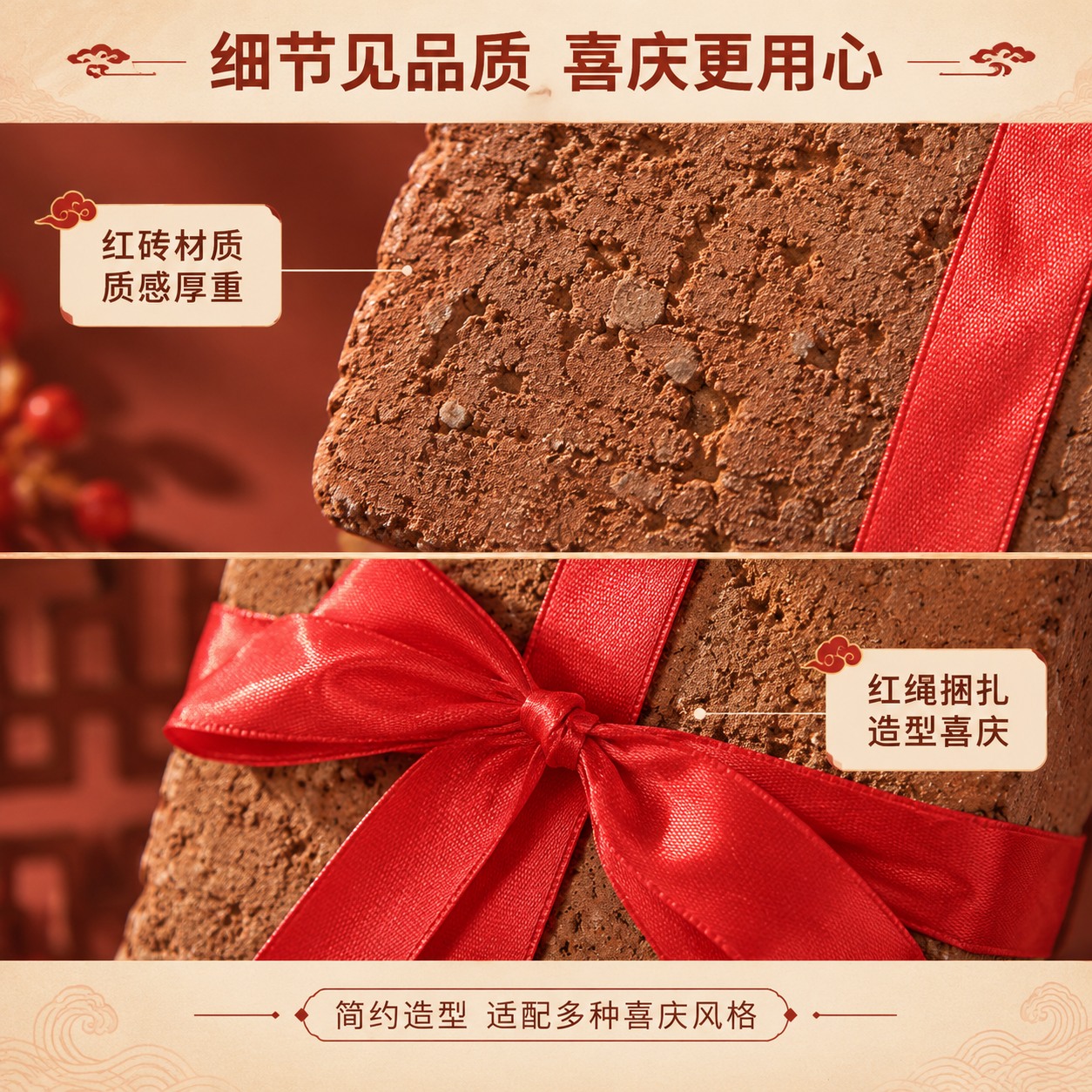 [商品] 使用【图1】红砖捆红绳喜庆摆件；保留红砖长方体结构、… - 图片创意预览