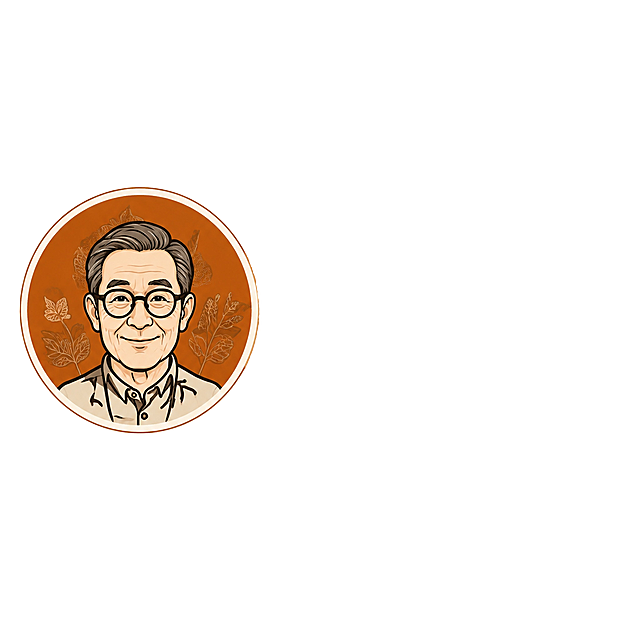 单独提取并生成左上角的品牌Logo，圆形头像Logo，内部包含戴眼镜的卡通老年男性形象，旁边配有'LAOYAO HERBAL TEA'英文字样和'EST.1980'小字，琥珀橘与草本棕配色，超高清4K质感，干净白色背景，Logo清晰完整，边缘锐利