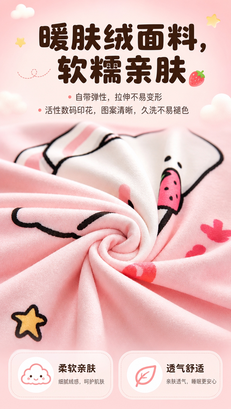 [商品] 使用【图1】粉色暖肤绒面料（印有趴趴兔卡通图案）；保… - 图片创意预览