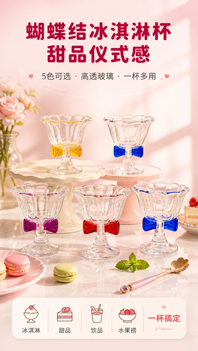 [商品] 使用【图1】【图2】【图3】5色蝴蝶结玻璃冰淇淋杯（… - 图片创意预览