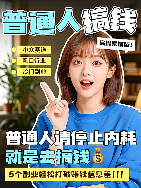 职场个人成长普通人副业赚钱思路知识付费分享人像大字风小红书封面