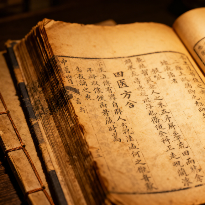 线装中医古籍善本，书页泛黄，字迹工整清晰，百年传承的珍贵中医秘方古籍特写预览效果