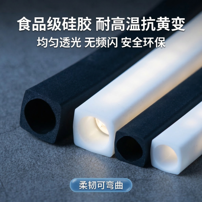 保持产品、文字内容、风格不变，调整图片为1:1比例，重新生成方形硅胶LED灯罩材质特性主图预览效果