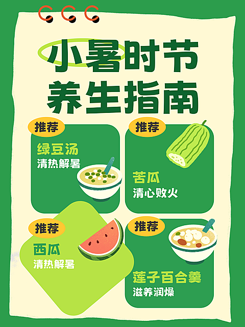 小暑节气养生食谱指南分享卡通风小红书配图