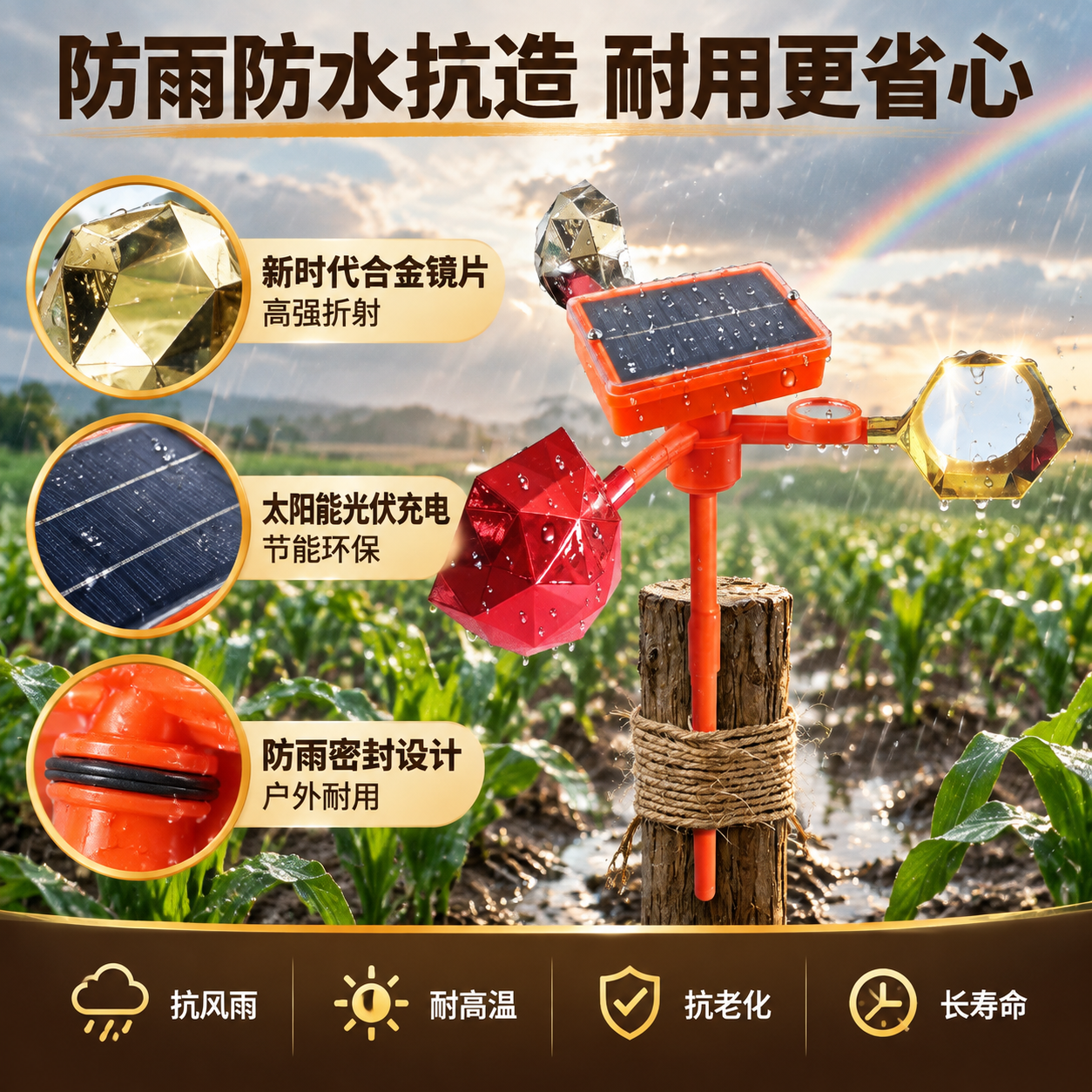 [主图-5] 材质工艺与耐用性图，主题为防雨防水抗造+合金镜片… - 图片创意预览