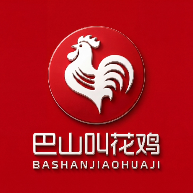 将logo背景修改为纯红色，圆形logo区域保持红色底色，鸡图案为白色，保留全部文字和立体金属质感，不改变其他设计结构。预览效果