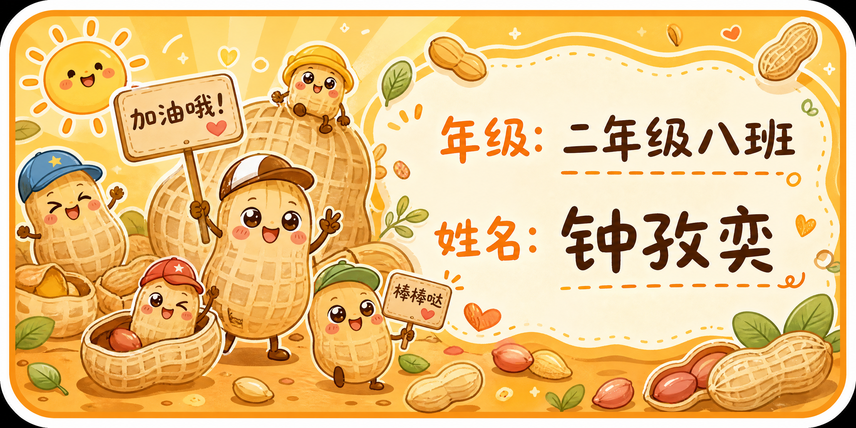 全新背景设计的姓名贴，画面比例2:1，以花生壳为主题的漫画风格… - 图片创意预览