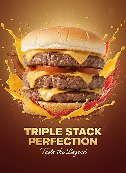 保持汉堡主体。生成1张商品营销海报，发挥你的创意