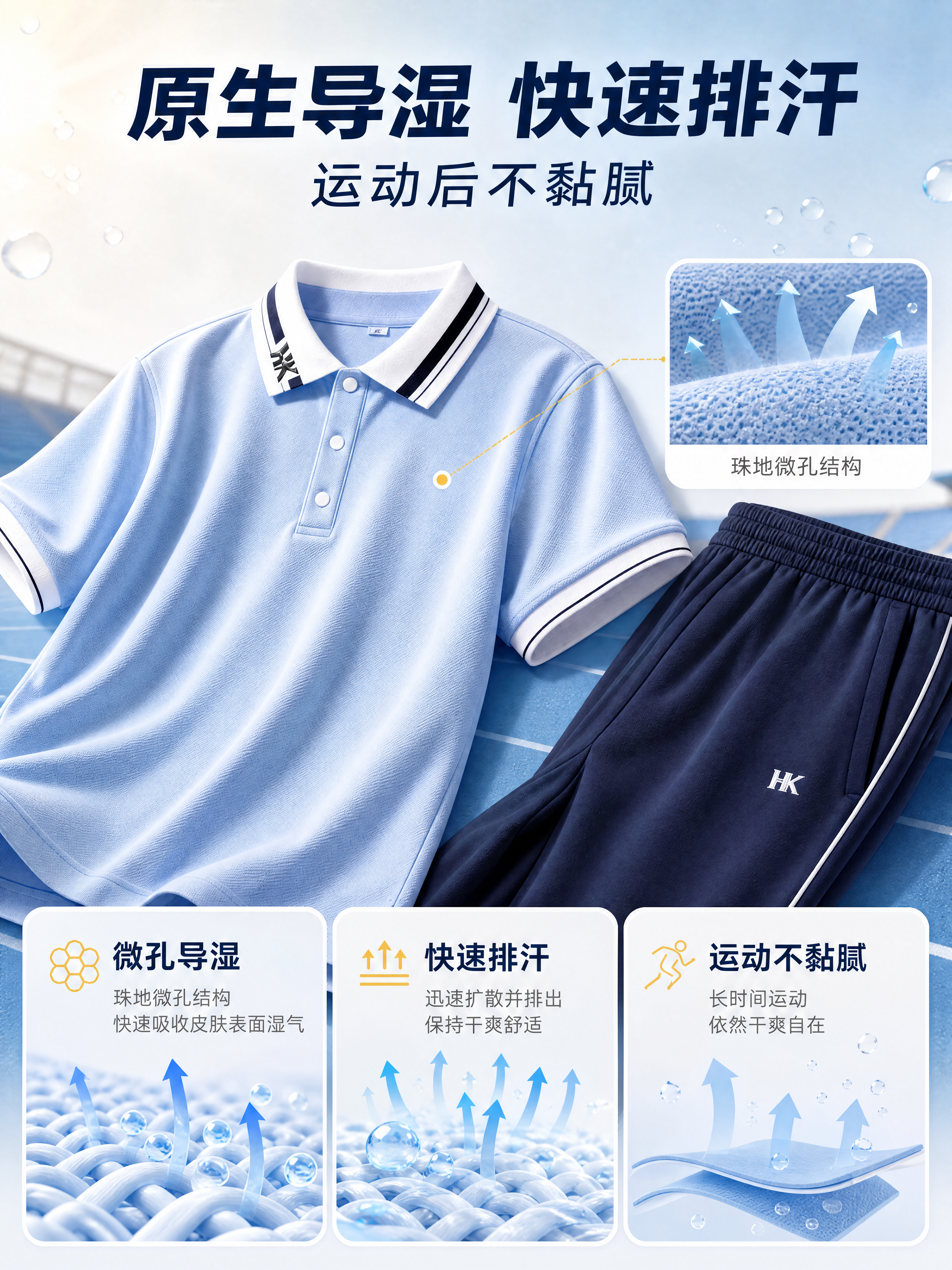 [商品] 使用【图2】浅蓝短袖Polo衫+藏青长裤校服套装；商… - 图片创意预览