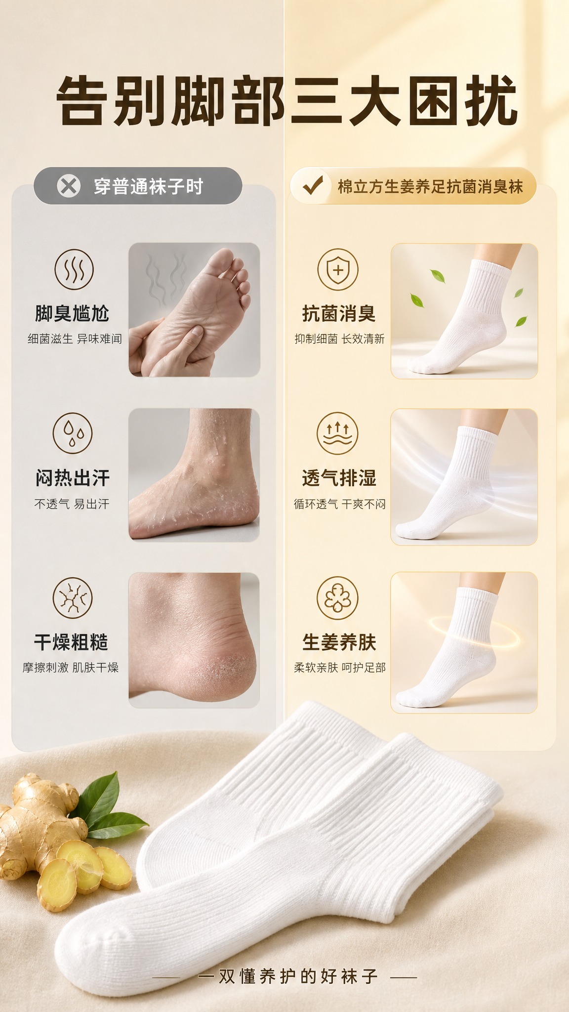 [商品] 使用【图1】棉立方生姜养足抗菌消臭中筒袜白色款；保留… - 图片创意预览