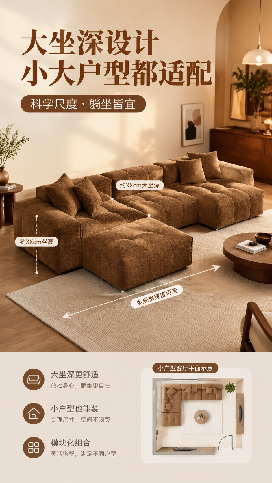 [商品] 使用【图1】S1019模块化像素方格沙发，复古焦糖色… - 图片创意预览