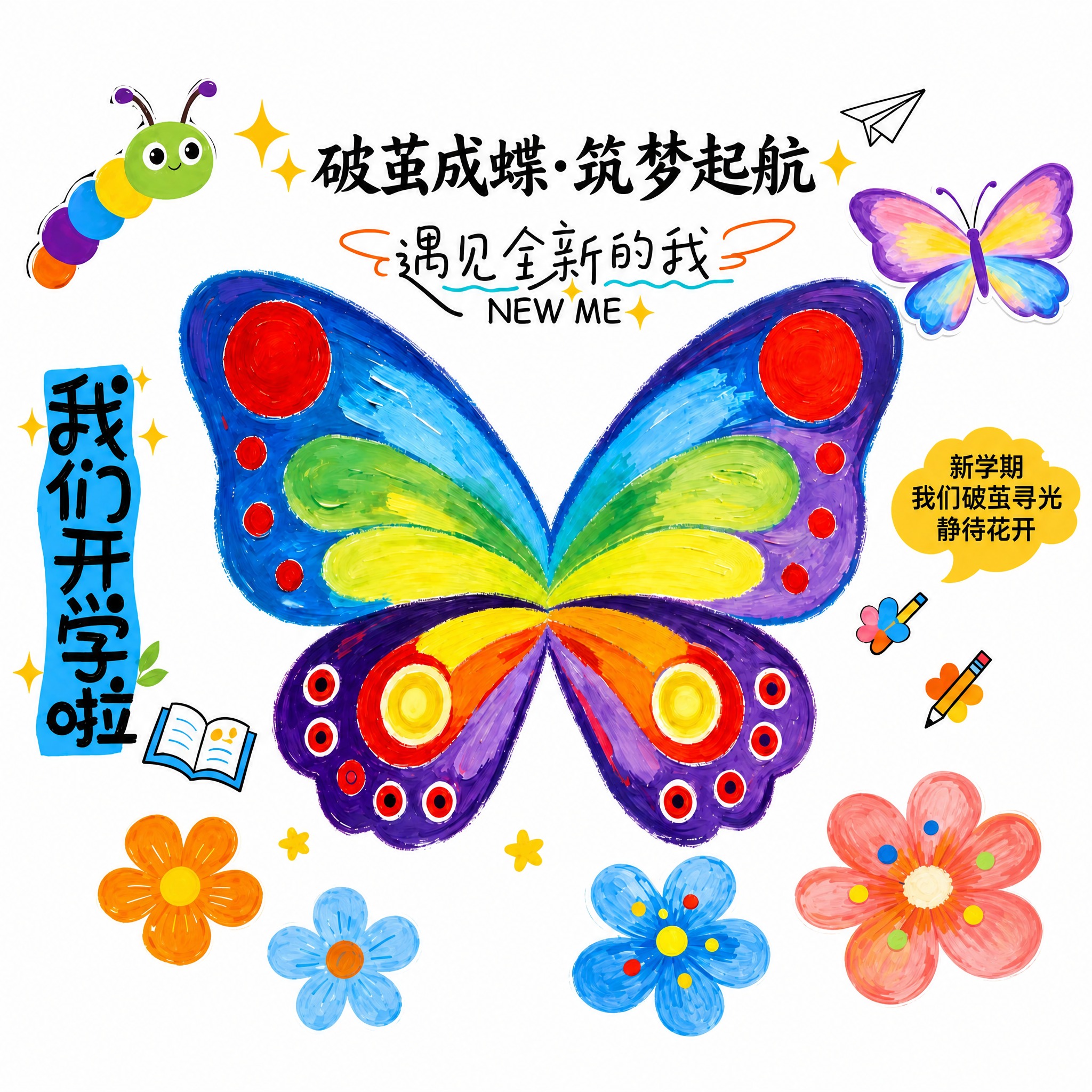将图片调整为1:1正方形比例，保持所有元素完整居中，彩虹蝴蝶翅… - 图片创意预览
