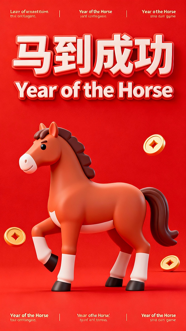 3D卡通马年新春祝福海报4