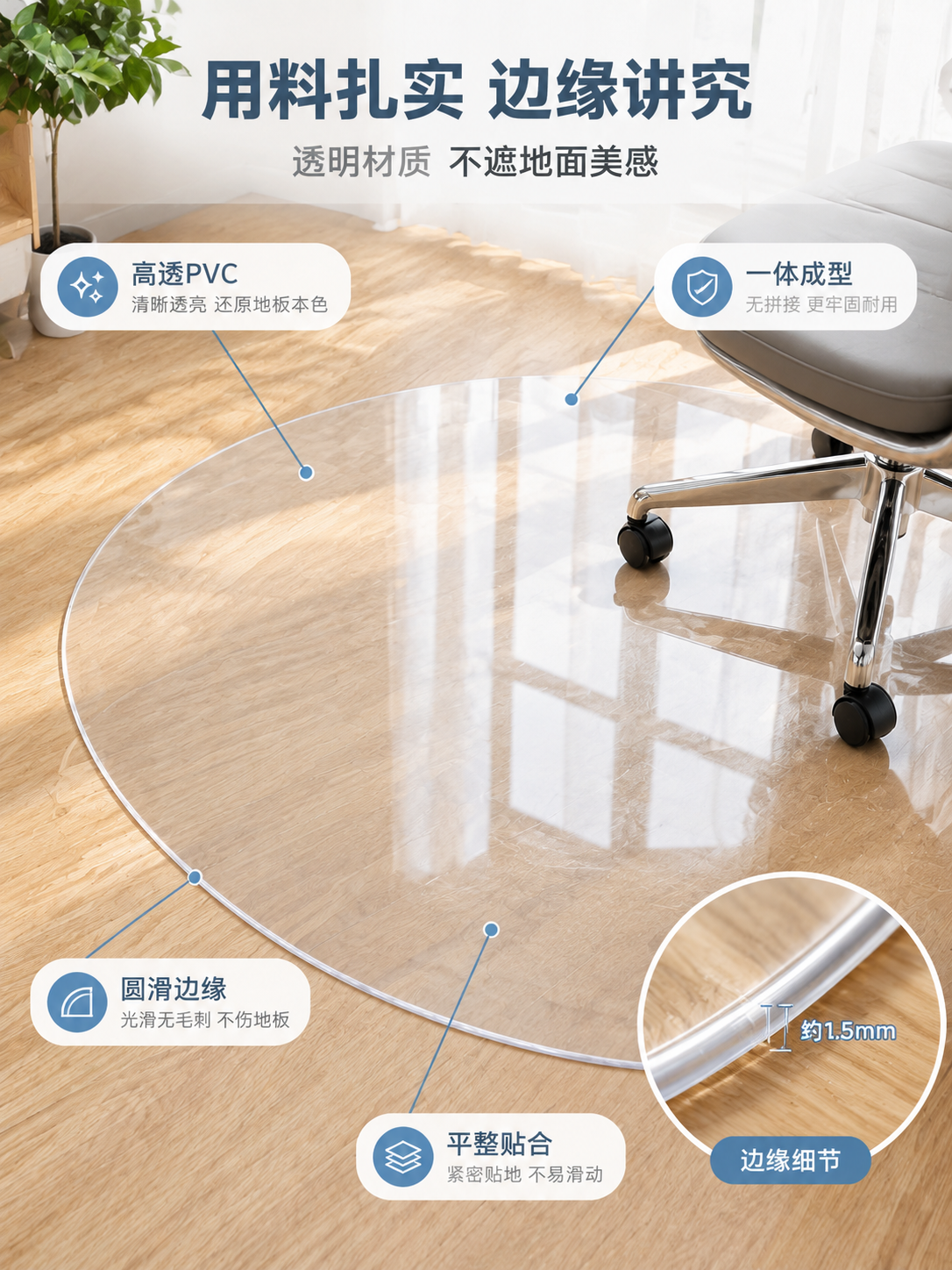 [商品] 使用【图1】产品图=透明PVC办公椅地垫（D形半圆造… - 图片创意预览