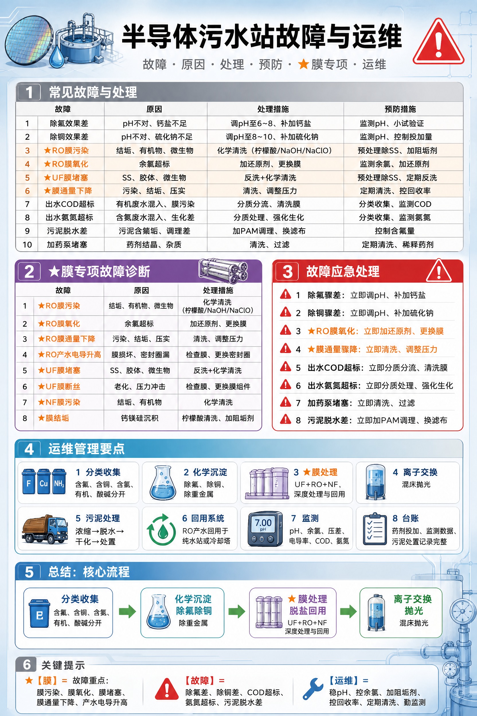 一张竖版A4工业环保风格的工程信息图海报，主题为半导体污水站故… - 图片创意预览
