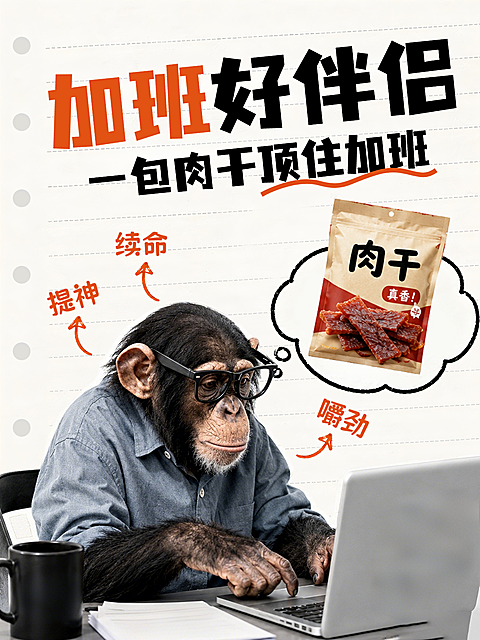 休闲零食行业打工人肉干带货搞怪职场风小红书封面