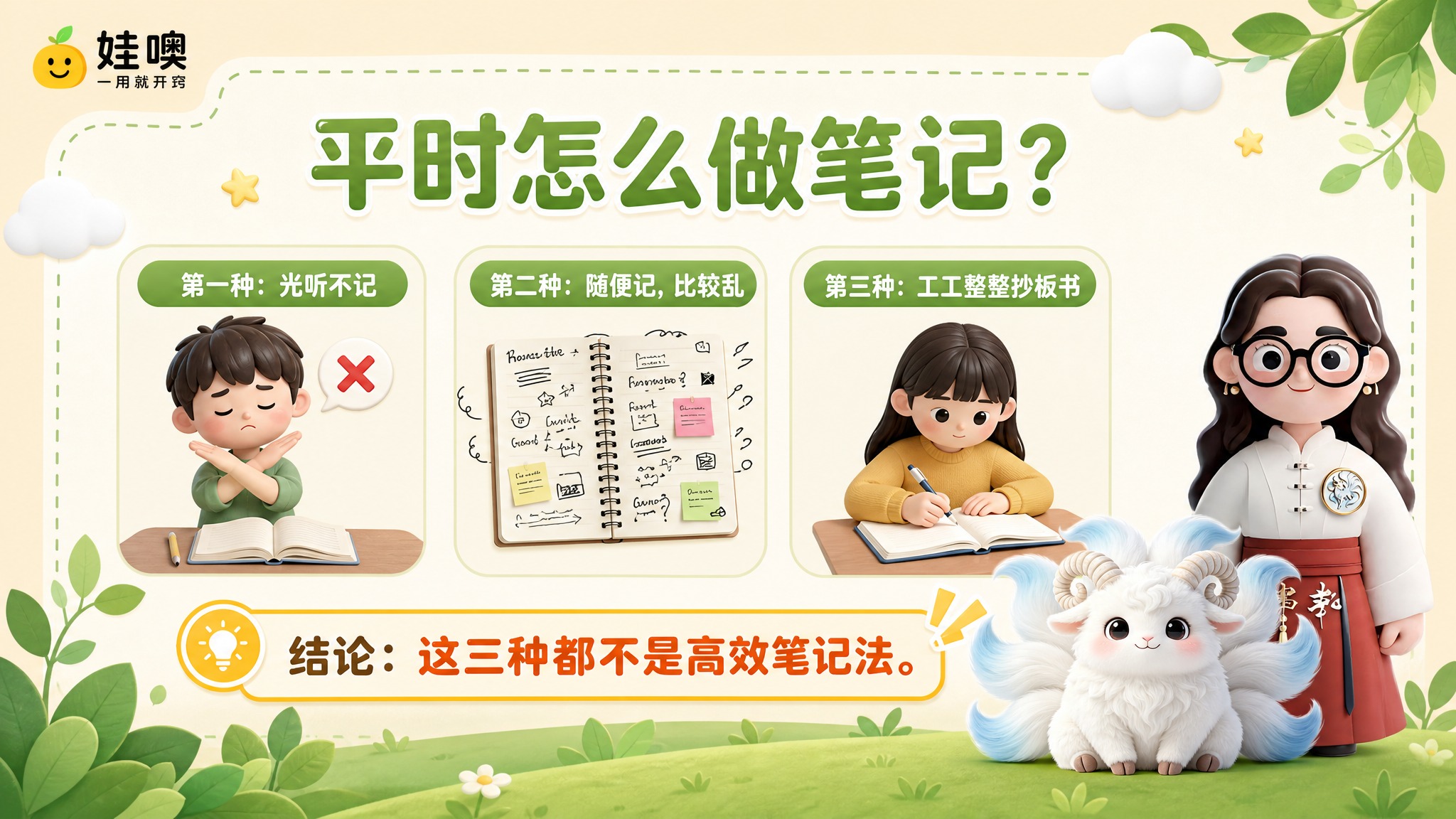 A4横版儿童教育PPT页面，清新杏色和绿色可爱风格，与之前模板… - 图片创意预览