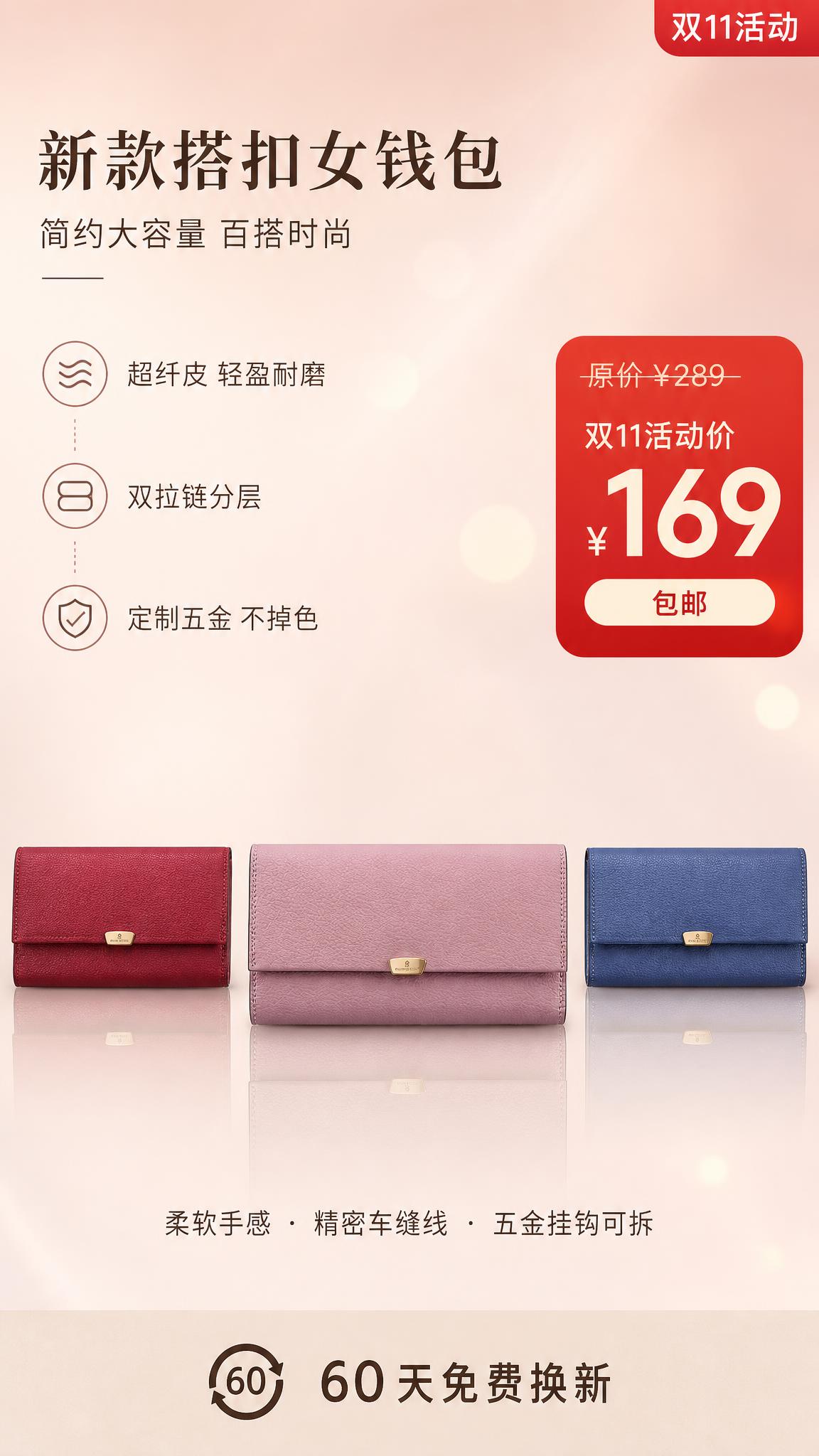 [海报主题] 双11大促商品营销海报，竖屏手机端，产品为女士长… - 图片创意预览