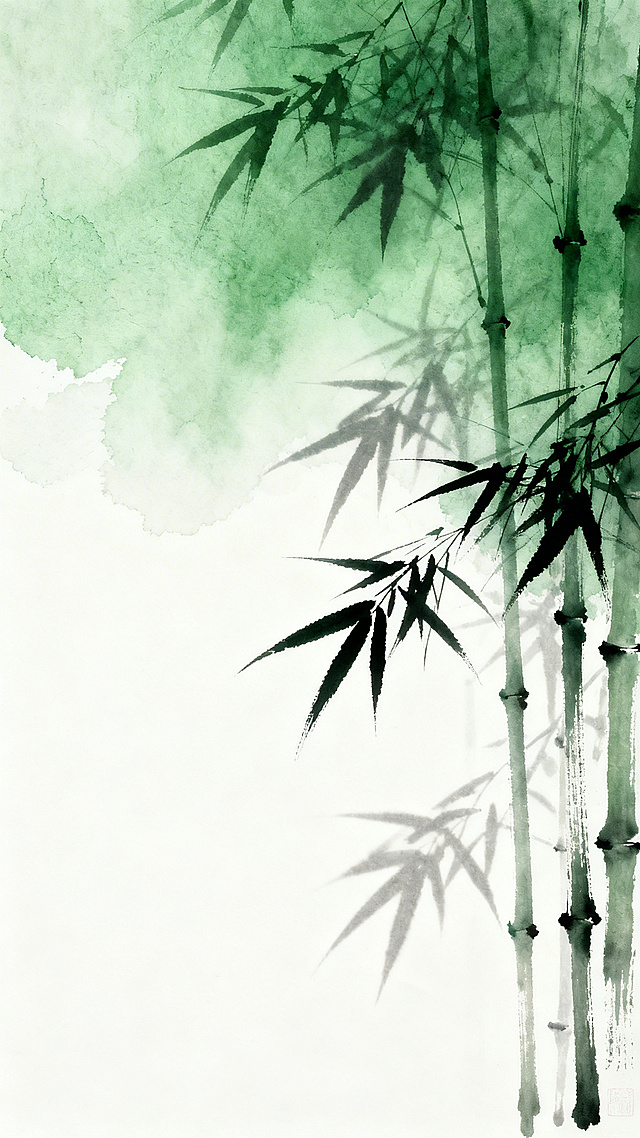 大面积留白，抽象艺术高级风格，大写意极简禅意画面，竹林竹叶的影子，低饱和绿色弥散渐变，大师级创意排版，带有肌理感