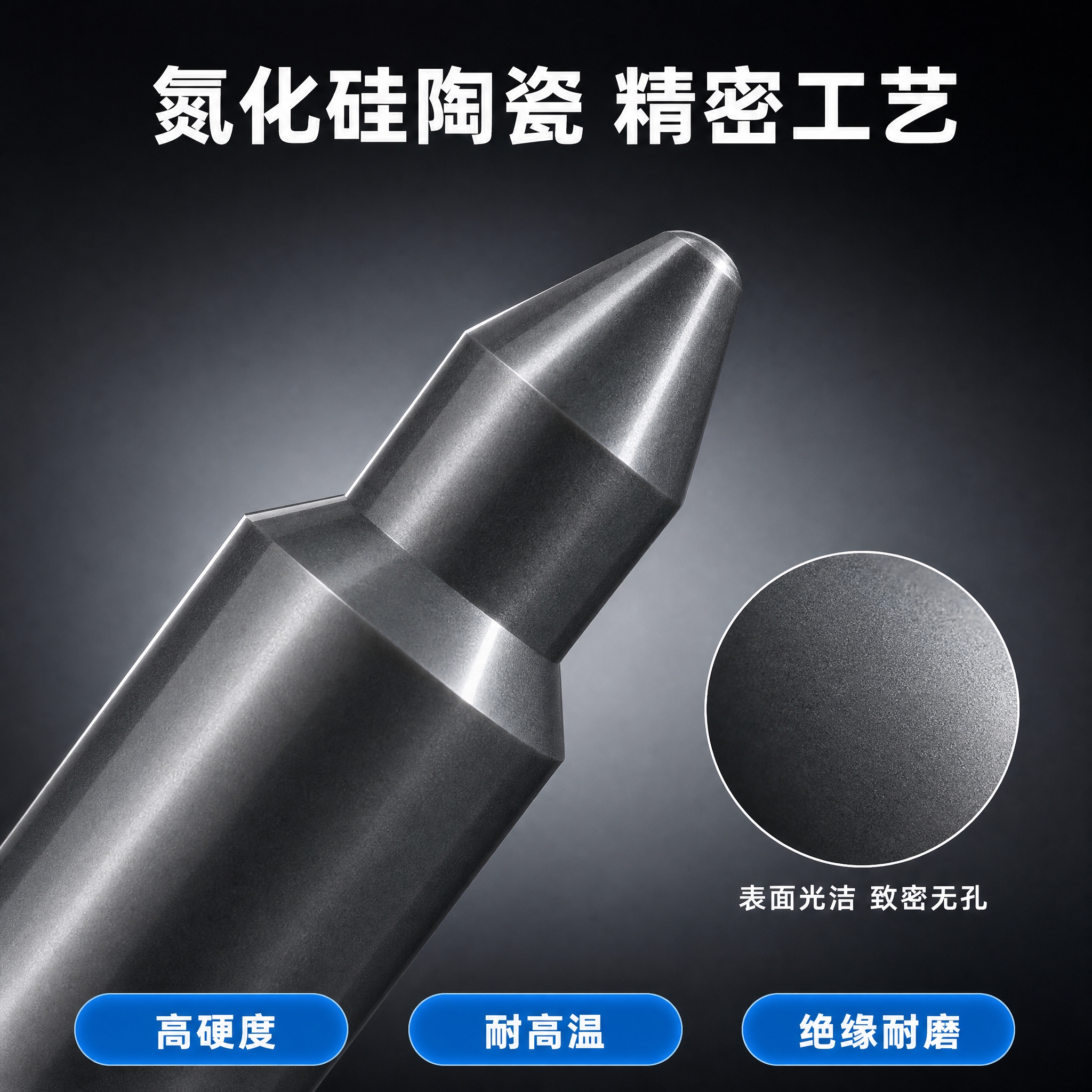 [主图-3] 氮化硅陶瓷定位销材质工艺细节图，展示陶瓷表面质感… - 图片创意预览