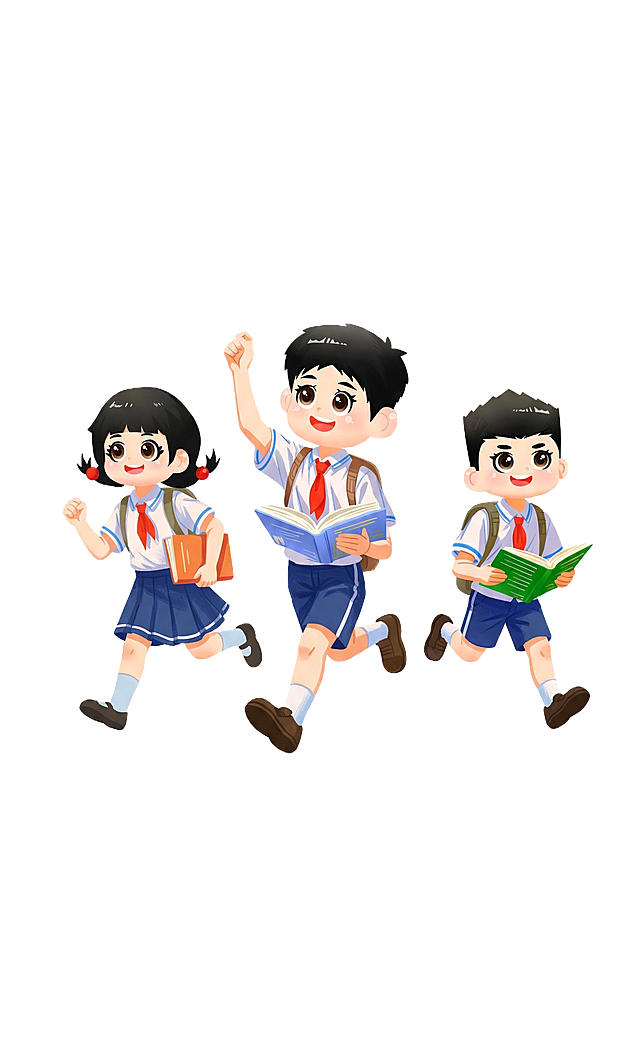 将图中三个小孩的动作调整为跑步动作，保持小孩的身材比例、表情和衣服不变