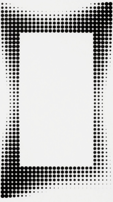 极简主义几何图案，全白色背景，边缘由密集排列的黑色圆点组成边框，圆点从边缘向中心逐渐变小并稀疏，形成渐变的视觉效果，中心区域为纯白色空白，整体呈现出对称、平衡的网格布局，具有强烈的现代设计感和视觉层次感。预览效果