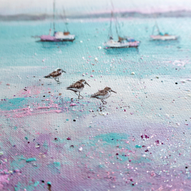 现代美学，极简主义，色彩颗粒，丙烯画、布面油画，色粉画，扁平化，插画、绘本插图、风景、自然主题、肌理触感等，肌理纸制作与画面特殊效果的把控是作品的灵魂，画面细腻耐人寻味、如肌理纸上的二次创作，如画、划预览效果