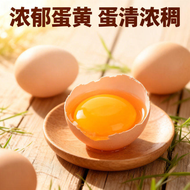 [主图 3 细节展示] 主图主题：土鸡蛋蛋黄细节放大图，氛围风格：微距特写，自然光影，凸显新鲜优质质感。画面元素：微距特写打开的鸡蛋，饱满橙黄蛋黄占据画面中心，展示蛋黄的浓稠弹性，蛋壳放在旁边，背景是预览效果