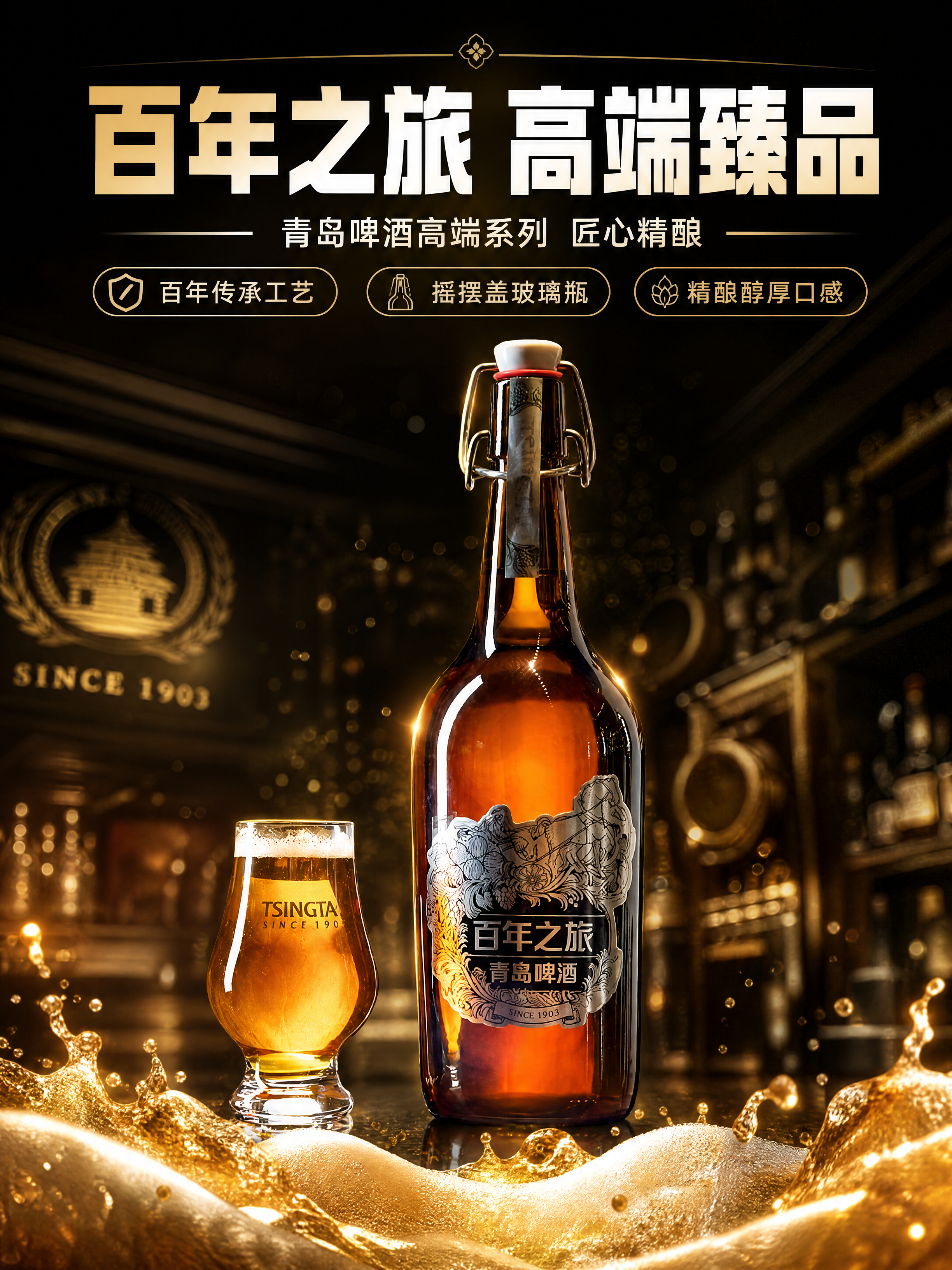 [商品] 使用【图1】青岛啤酒百年之旅摇摆盖玻璃瓶+啤酒杯产品… - 图片创意预览