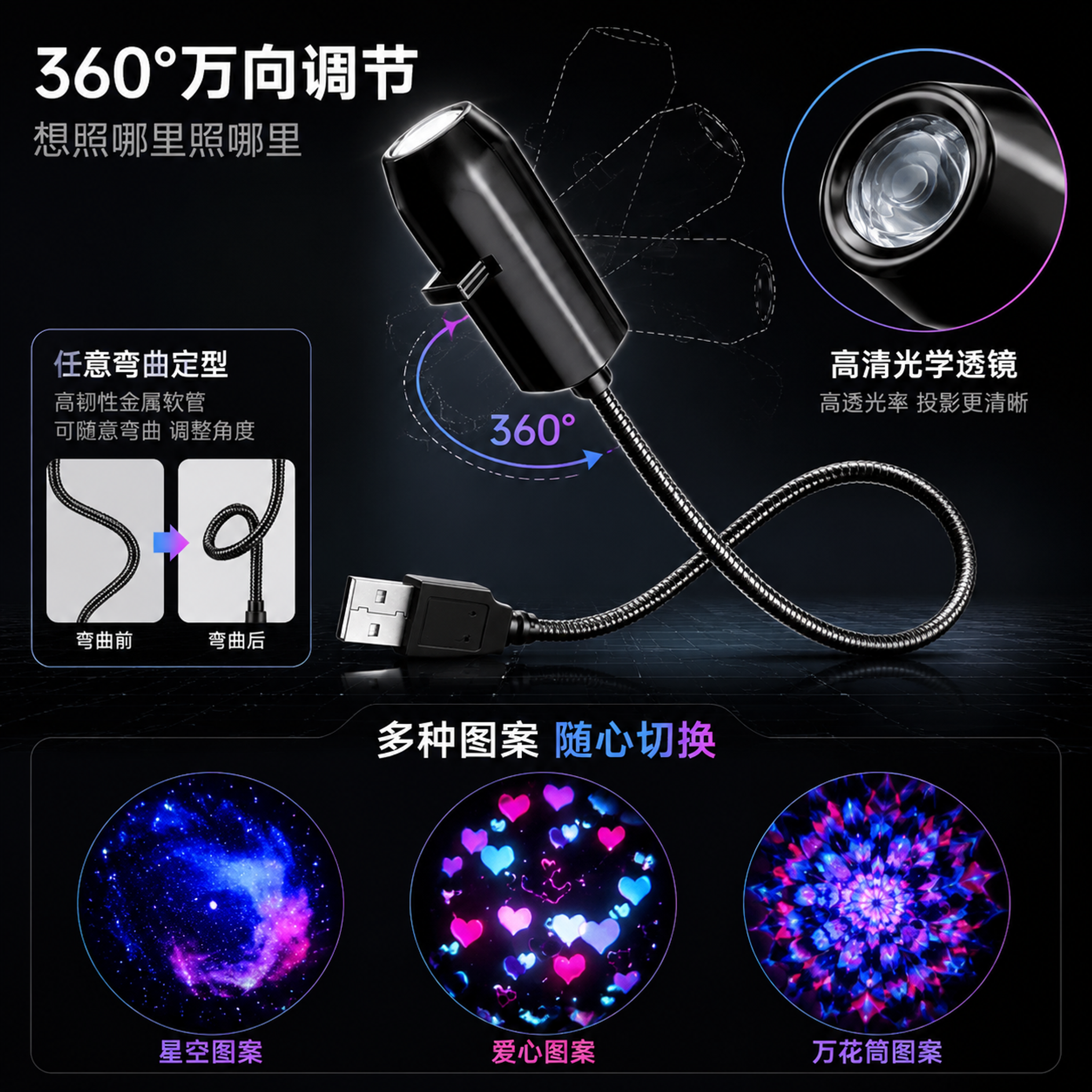 [主图-3] 炫彩投影灯360度转动功能强化图，结构细节展示。… - 图片创意预览
