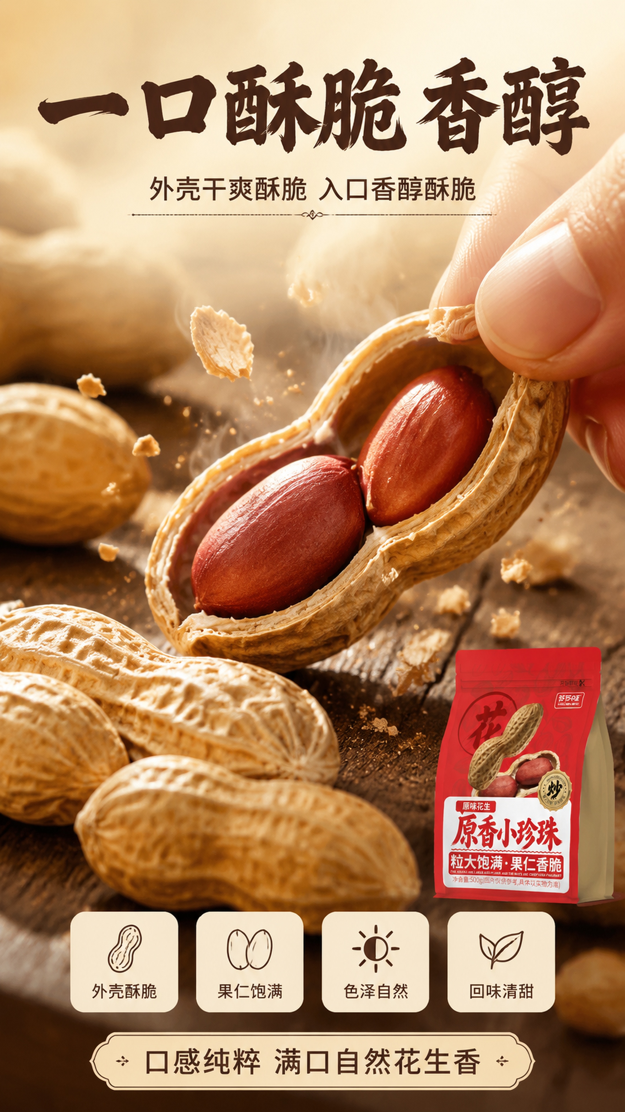 [第4屏] 口感质地特写-外壳酥脆果仁香醇。本屏使用【图1】作… - 图片创意预览