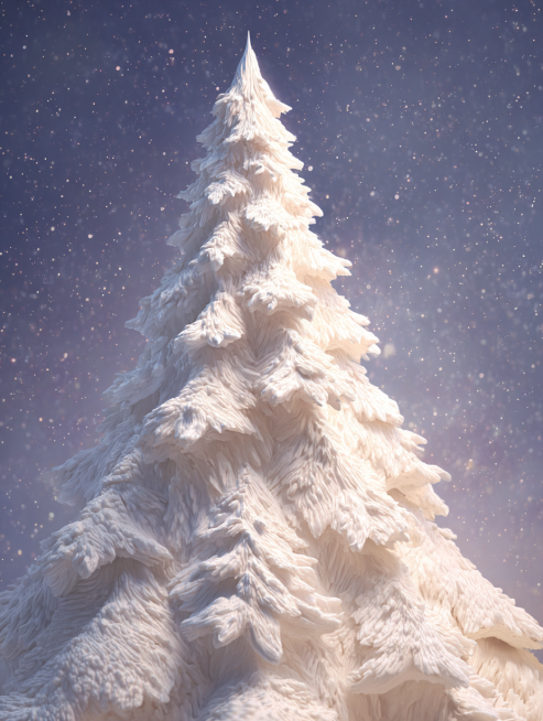 a 3D claymorphism-style snowy minimalist big christmas tree, the pines are thin and airy, soft and m预览效果