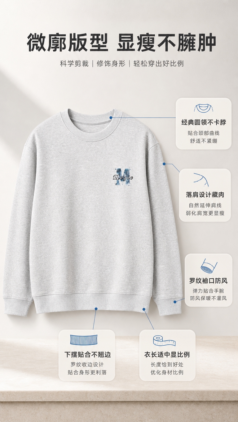 [商品] 使用【图1】浅花灰色圆领卫衣；商品处理：保留圆领、落… - 图片创意预览