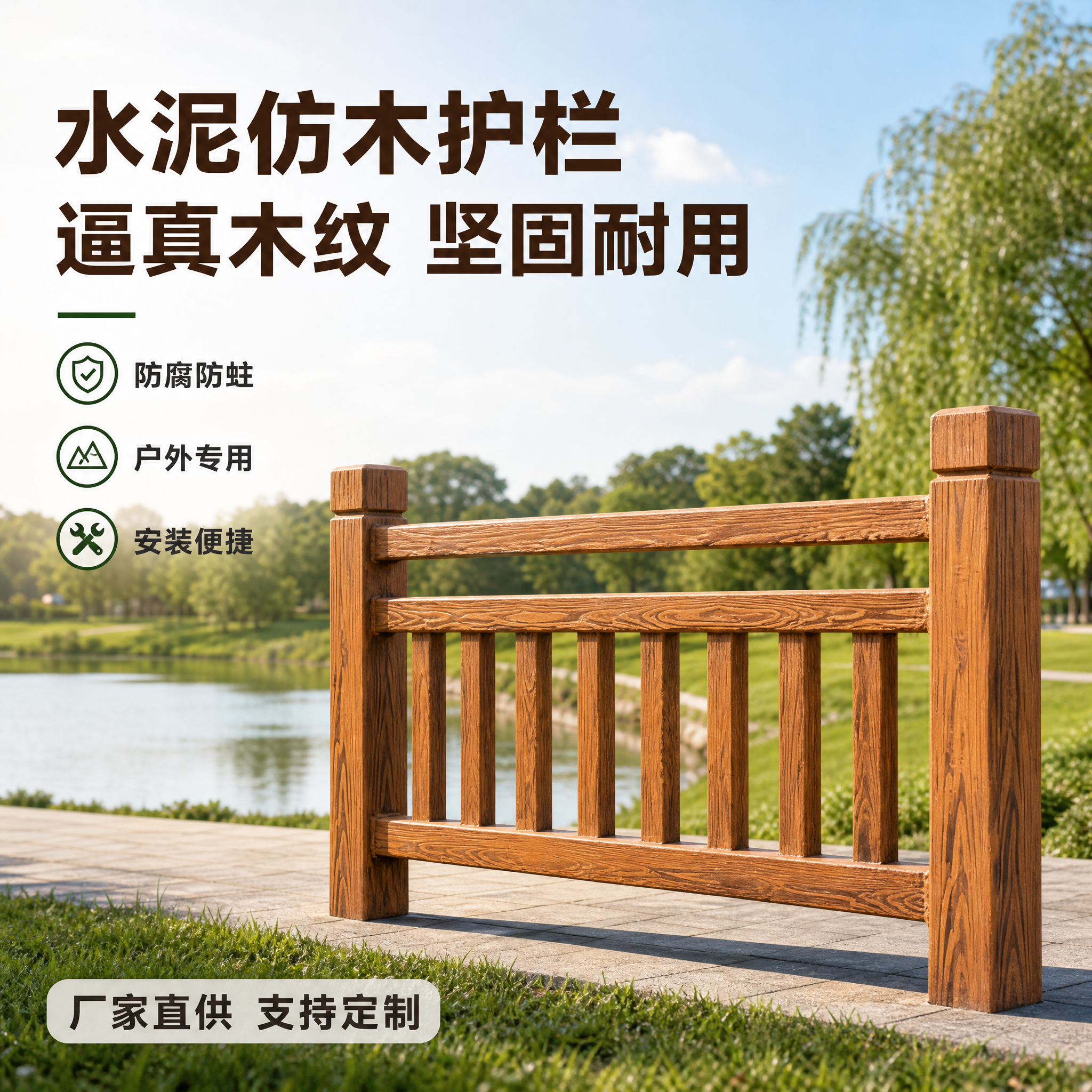[主图-1] 主题：水泥仿木护栏户外实景首图，核心任务是展示产… - 图片创意预览