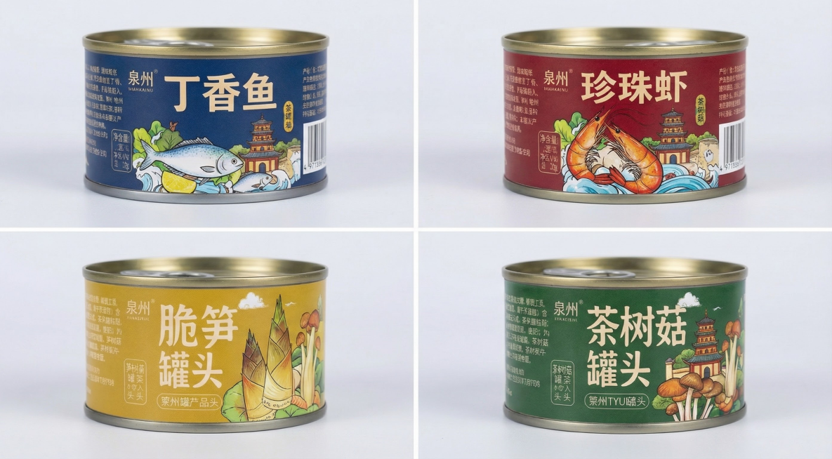 在生成这四个罐头单独的照片，颜色不用改变预览效果
