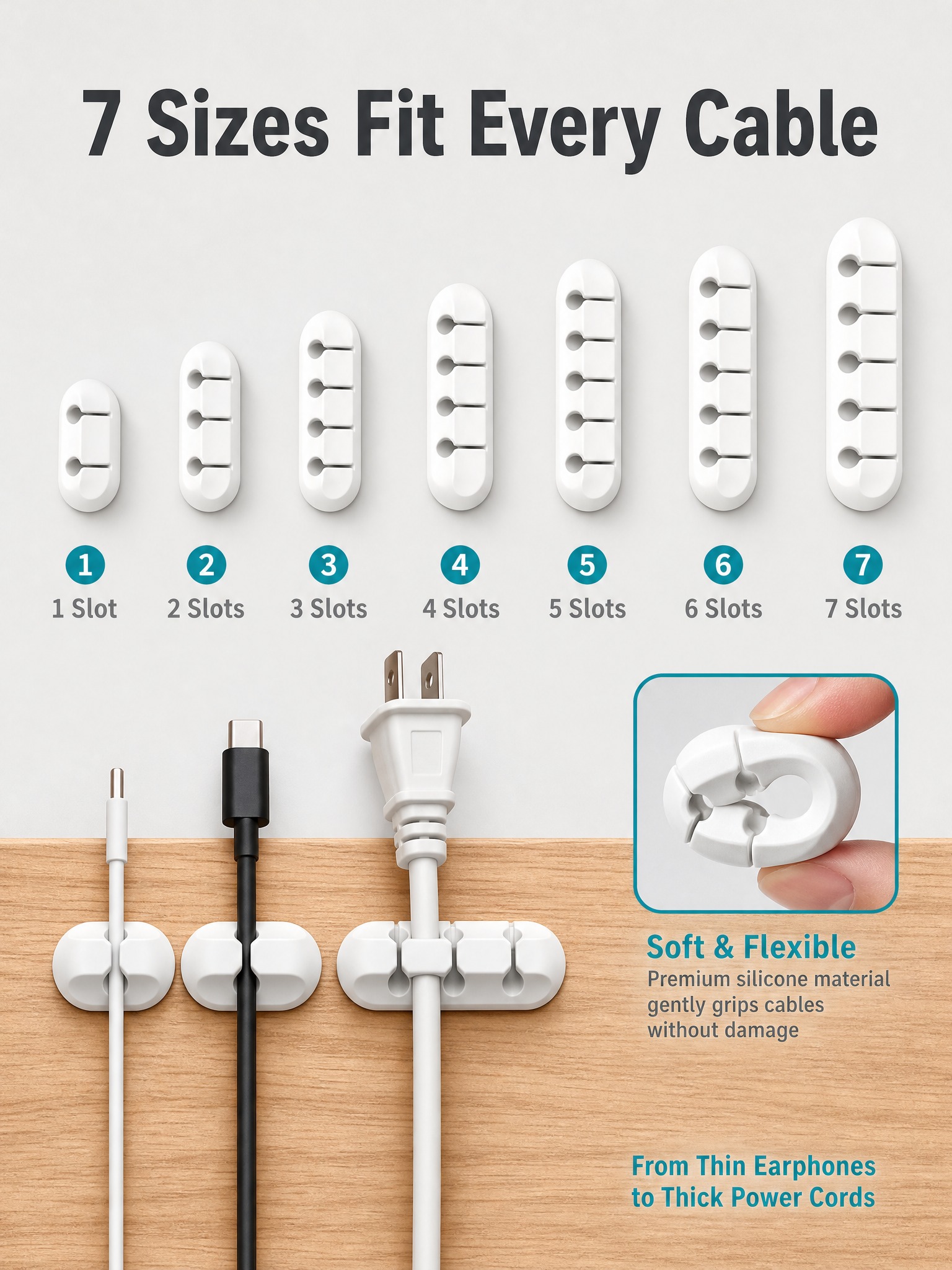 [主图-3] 7 Pack Cable Clips White… - 图片创意预览