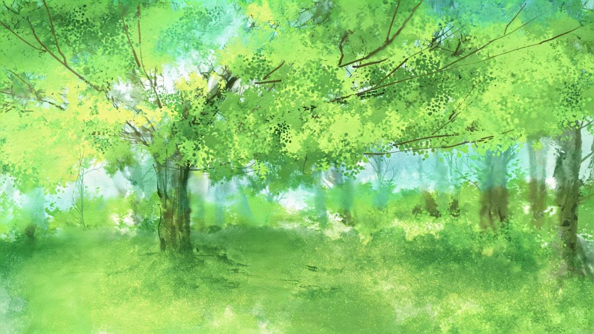 移除画面中的两只鹿，保留原水彩风格的森林背景预览效果