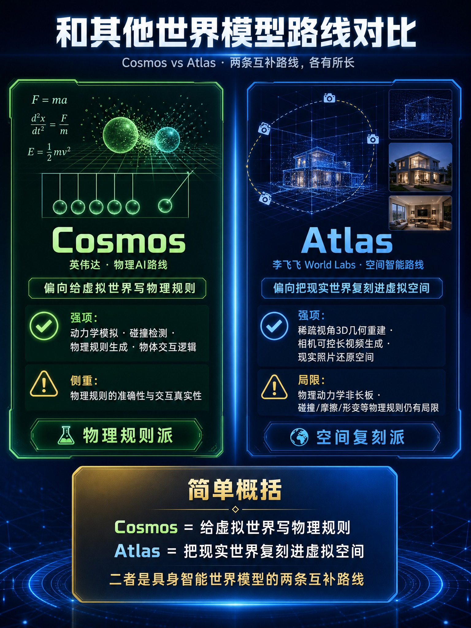科技深邃深蓝色背景的世界模型路线对比图，竖版3:4比例，2K超… - 图片创意预览