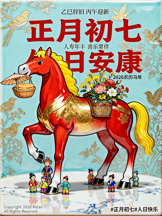 马年初七瓷板画