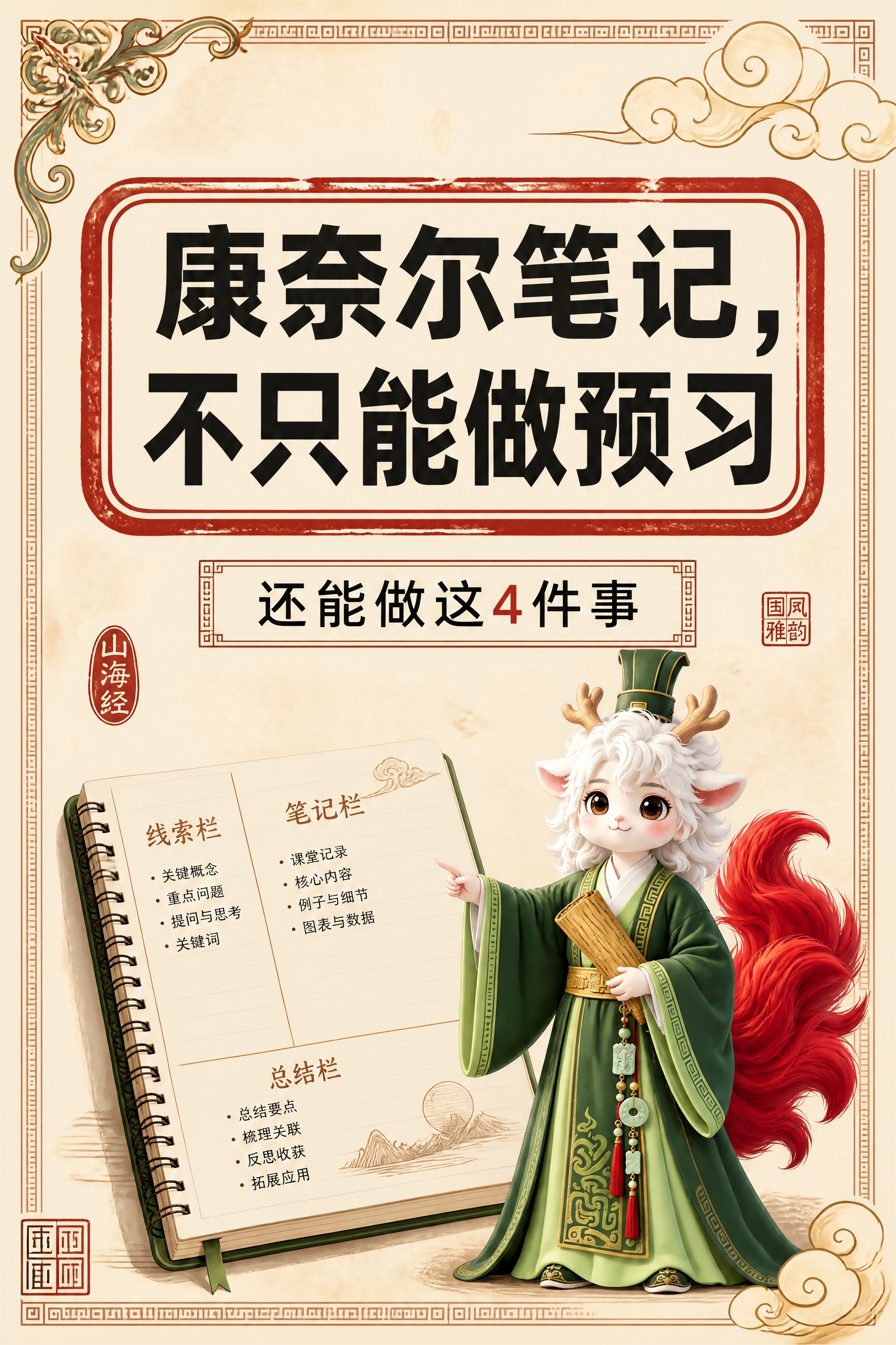 小红书笔记大字封面，配图大字，国风山海经风格，米黄色宣纸纹理背… - 图片创意预览