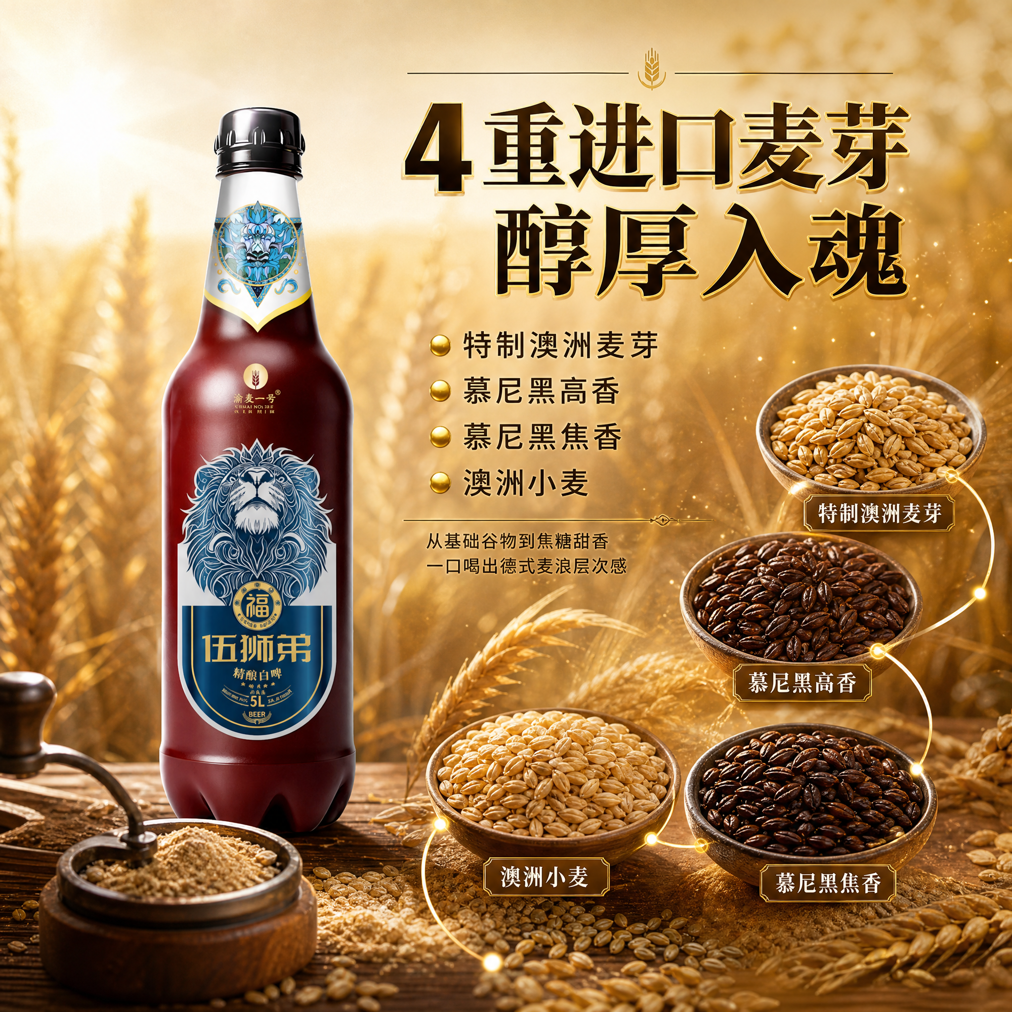 [主图-2] 渝麦一号·伍狮弟精酿白啤 4重进口麦芽核心卖点… - 图片创意预览