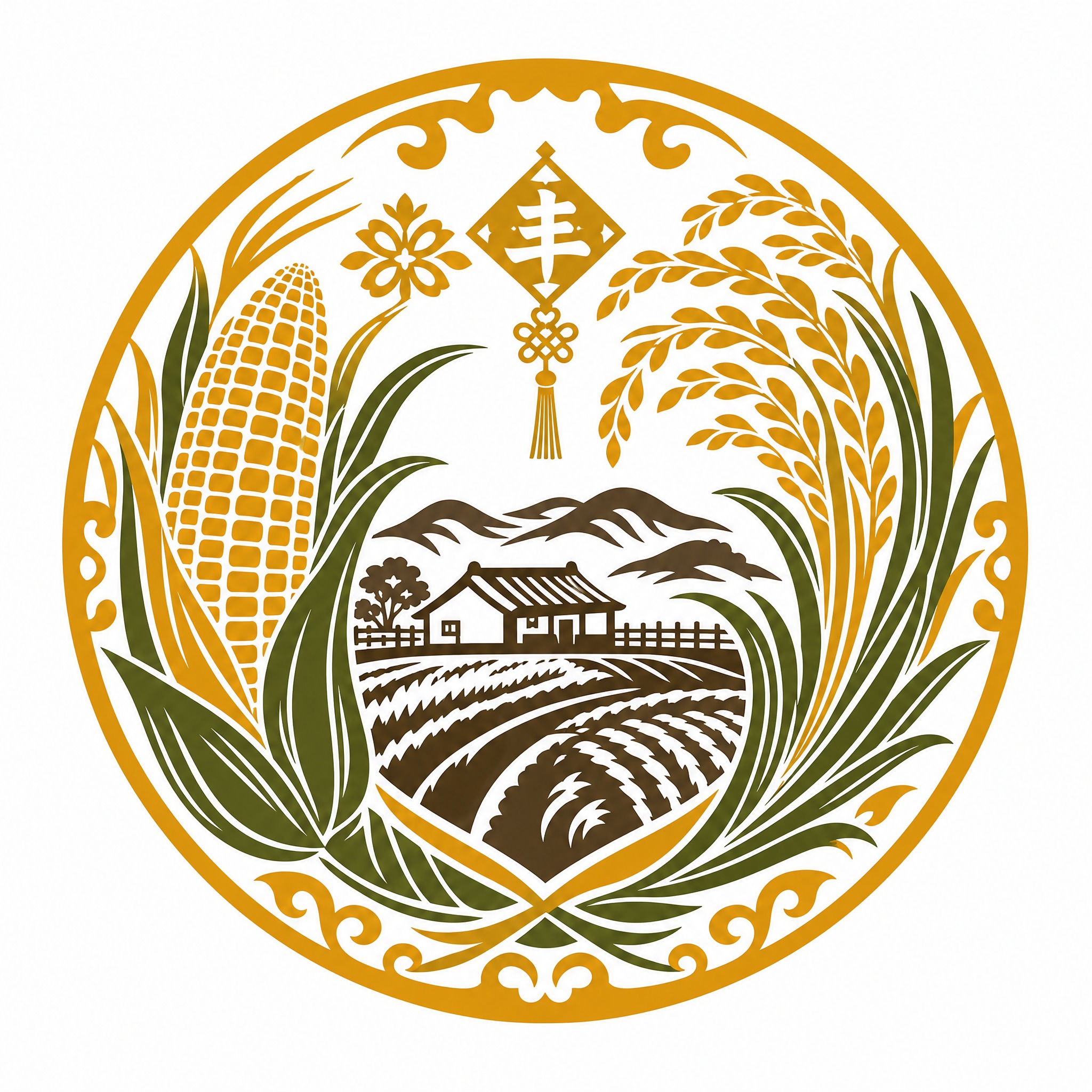 圆形图标设计，东北地方特色风格，以东北玉米和水稻为主要元素，金… - 图片创意预览