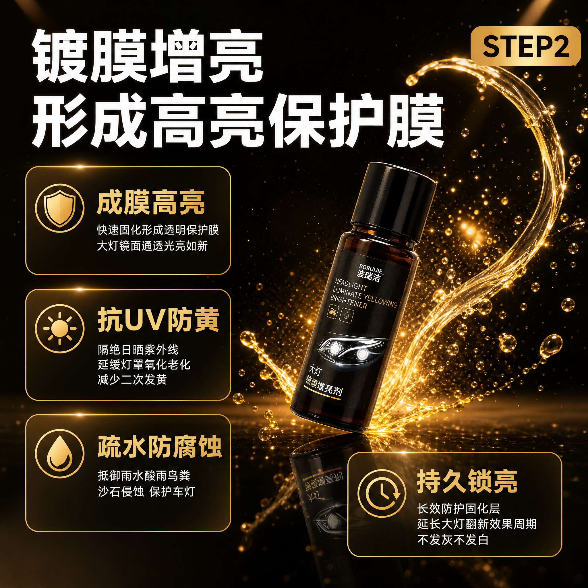 [主图-4] STEP2镀膜增亮功能展示图，突出金色镀膜液效果… - 图片创意预览